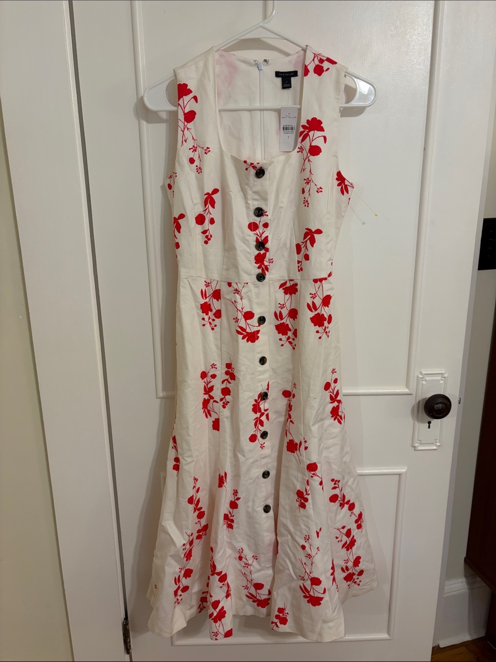 Ann Taylor White Maxi Dress with Red Floral Print